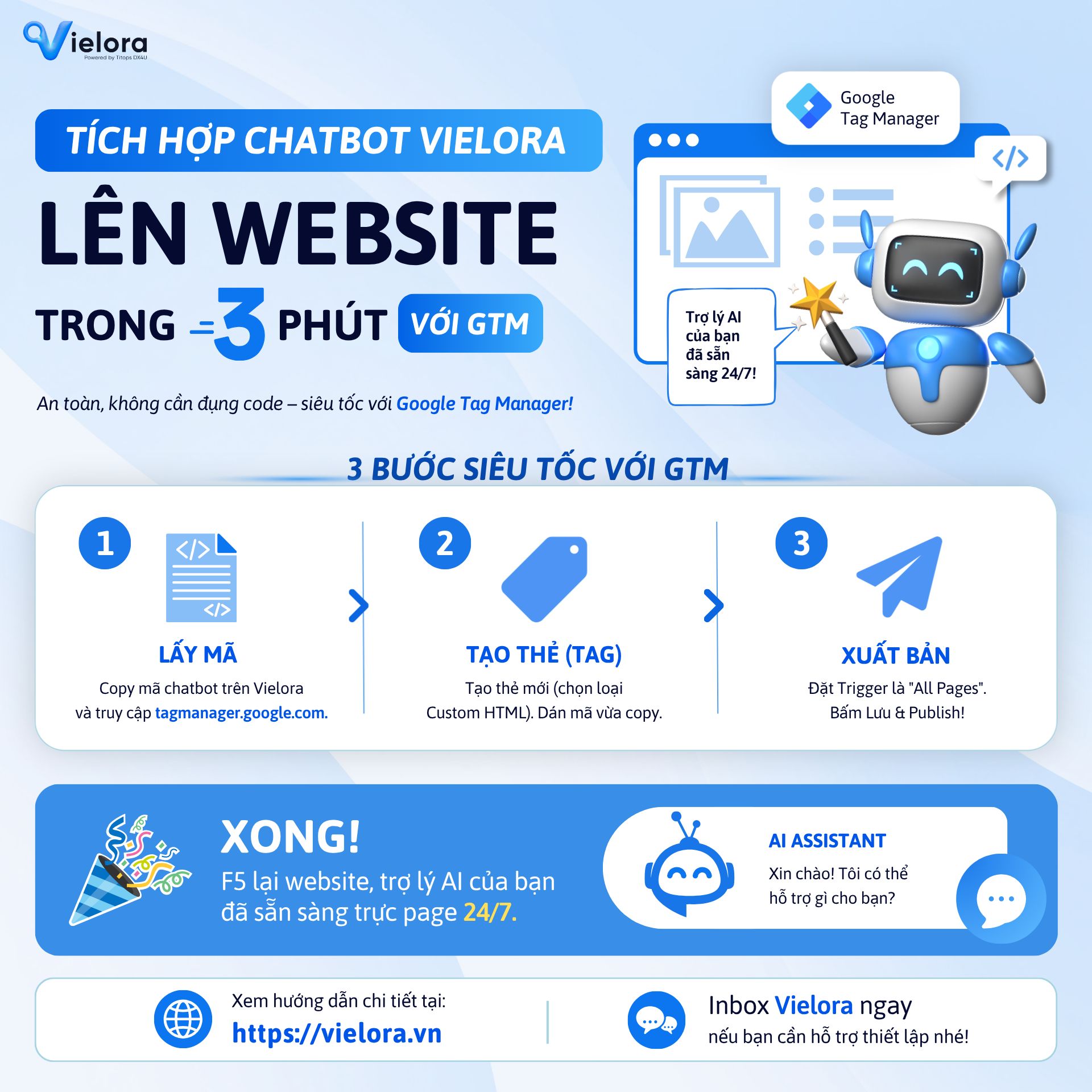 Hướng dẫn tích hợp Chatbot Vielora vào website bằng Google Tag Manager